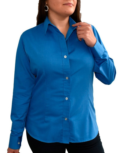 Blusa Ejecutiva Dama Tencyl Color Azul Turquesa