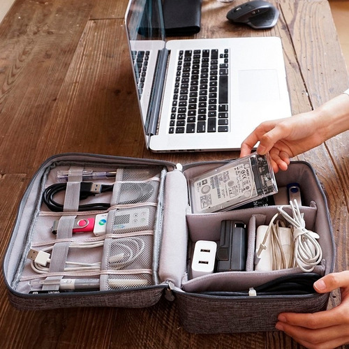 Imagen 6 de 7 de Organizador Viaje Bolso Premium Cables Cargador Electrónica Con Velcro