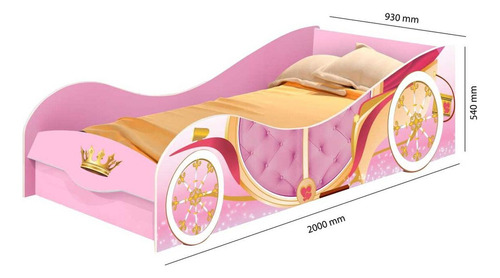 Muebles Web - Cama 1 Plaza - Colchon 188x88 - Modelo Auto - Diseño Carruaje - Rosa