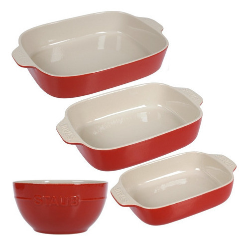 Asadera Fuente Horno Cerámica 31 X20 Antiadherente Staub Color Rojo