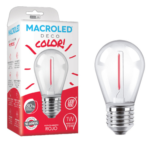 Lámpara S14 Filamento Macroled 1w E27 Rojo - Rojo