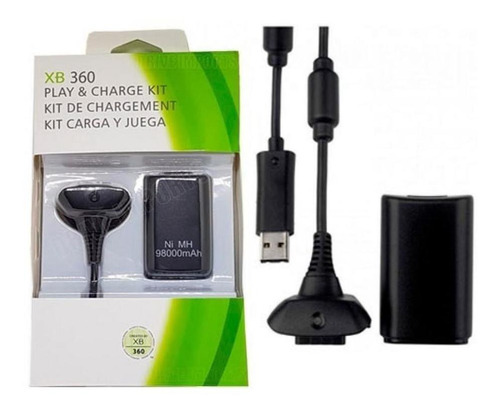 Kit Bateria + Cabo Xbox 360 Carregador Controle 98.000mah