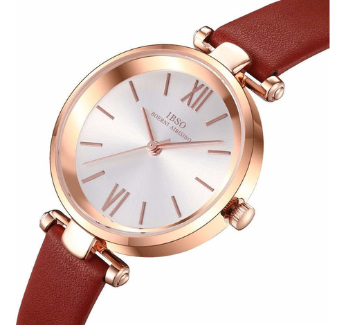 Relojes Ibso Para Mujer Banda De Cuero Estuche Redondo Reloj