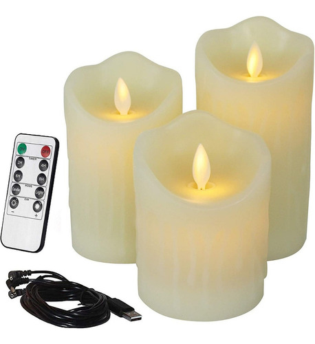 Velas Led Intermitentes Recargables Con Control Remoto, 3 Pi