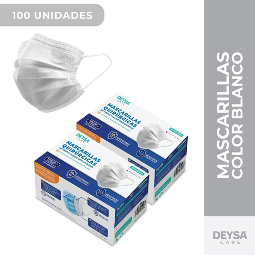 Mascarillas Desechables 50 Un 2 Cajas (100 Un). Color Blanco