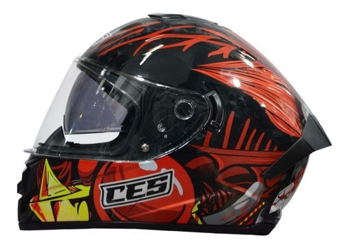 Casco Moto Ces Doble Visor Con Aleron Joker Rojo