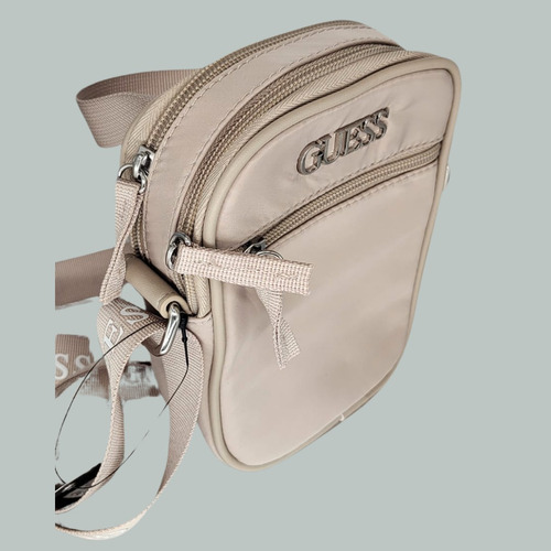 Guess Factory Croosbody Double Zip Around Beige Liso Negro Beige