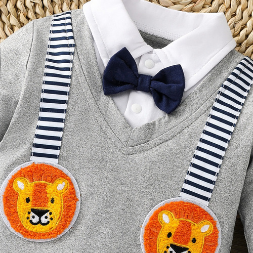 Conjunto 2 Pcs De Mameluco Con Estampado De Leoncitos Bebes Gris 0-3 M