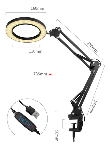 Lámpara Led De Escritorio Con Lupa De 10x Con Brazo Pedestal
