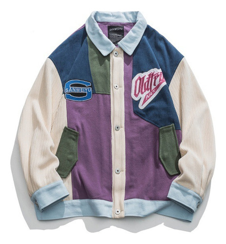 Chaqueta Béisbol Unisex Retro Colorida Estilo Varsity