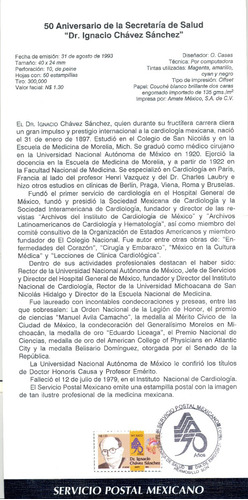 Hoja Primer Día Emisión Dr Ignacio Chávez Sanchez 1993