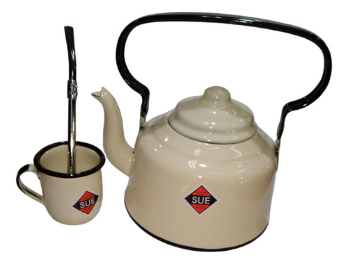 Caldera-pava Esmaltada Sue 1.3 Lt + Mate Sue + Bombilla