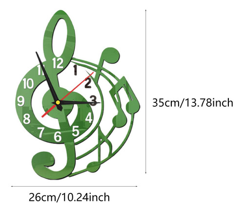 Reloj De Pared Silent Sweet Musical Diseño Verde
