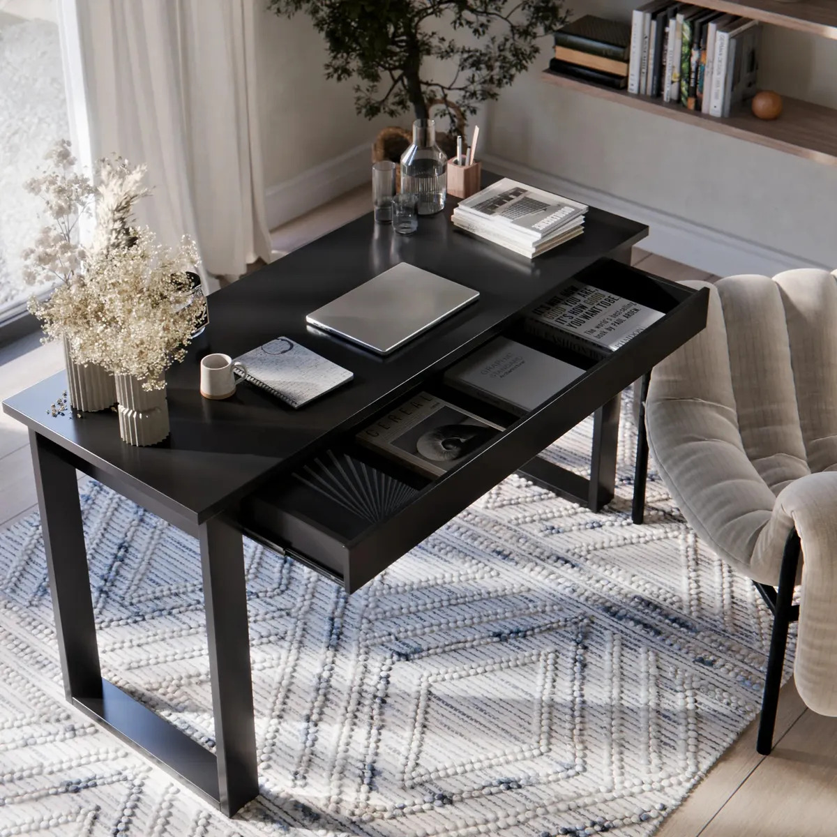 Mesa Escrivaninha Estilo Industrial C/gaveta Cor Preto M Casa Moveis