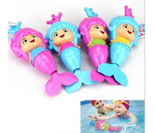 Imagen 5 de 9 de Muñeca Sirena Bebe Para Pileta Agua Baño A Cuerda 19 Cm