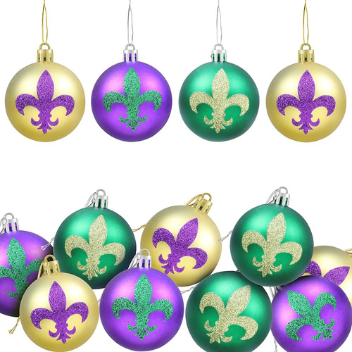 12pcs Mardi Gras Balls Adornos Para El Árbol Casero- Decorac