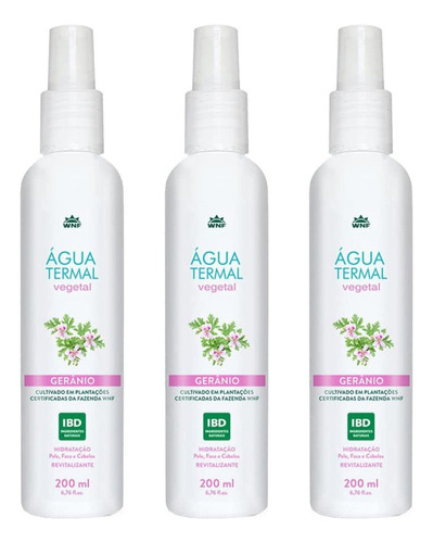  Kit 3 Água Termal Natural Gerânio Wnf 200ml