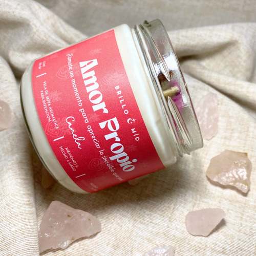 Vela De Soja Aromática Amor Propio Con Cuarzos P/ Intención Rosa