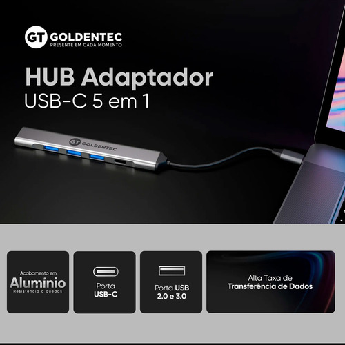 Hub Adaptador Goldentec Usb-c 5 Em 1 Usb-c Usb 3.0 Usb 2.0