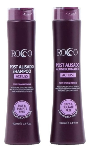 Shampoo + Acondicionador Sin Sal Post Alisado Rocco 400mlx2