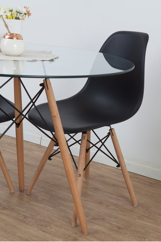 Mesa De Comedor Redonda Vidrio Pata Madera Eames 120cm