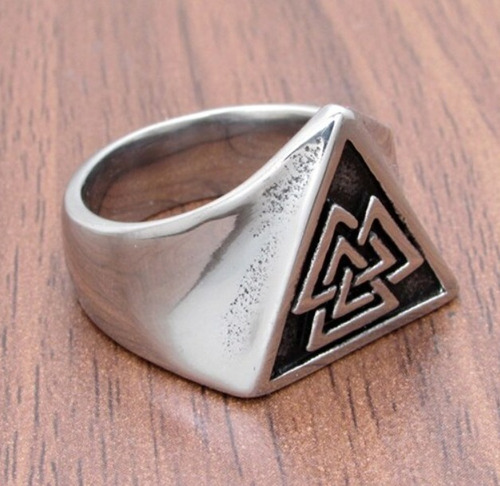 Anillo Valknut Simbolo Vikingo Triangular Acero Inoxidable