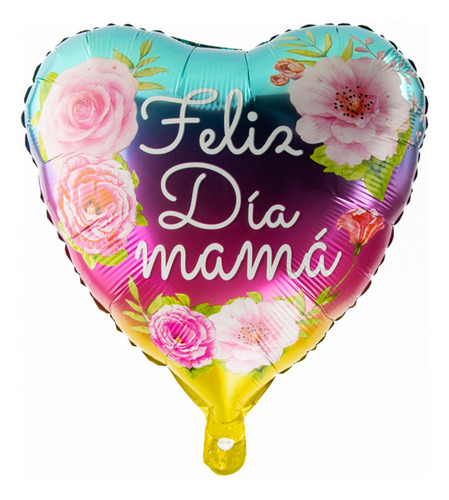 Globo Corazón Feliz Día Mamá Flores Decoración Multicolor