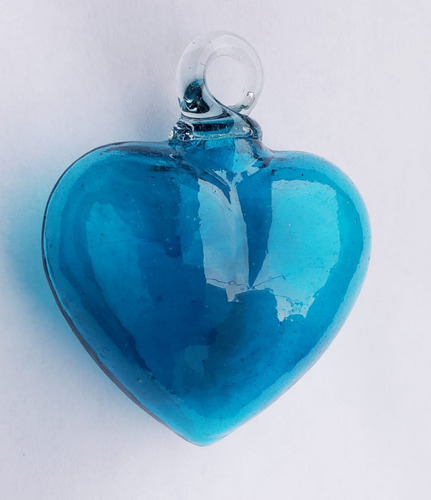 Corazon Vidrio Soplado Azul Turquesa Artesania Mexicana 8 Cm