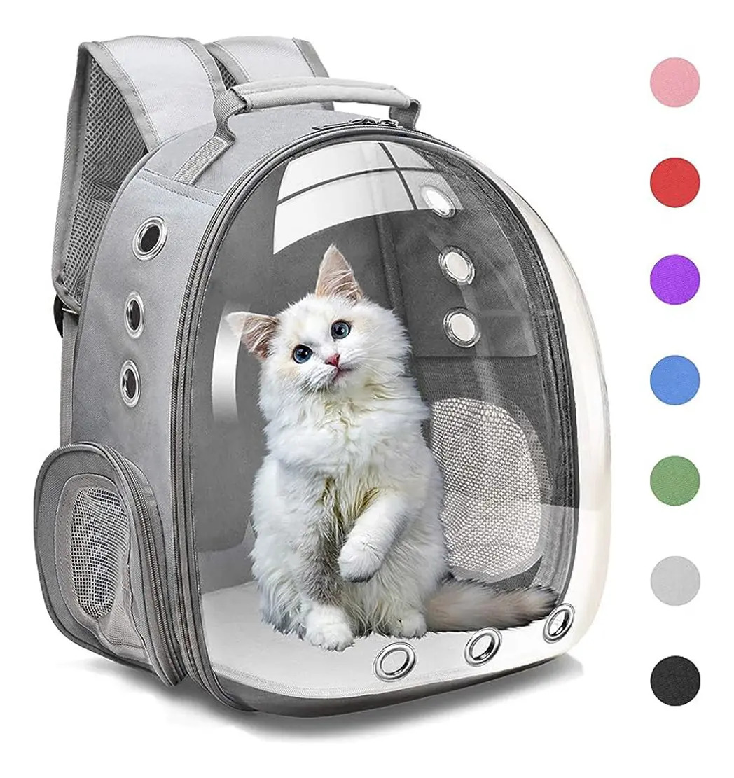 Mochila Transportadora Viaje Gato Perro Mascota Expandible Color Gris