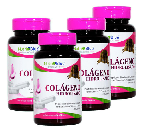 Colageno Hidrolisado + Vit C 500mg 60 Caps Nutriblue Kit X4