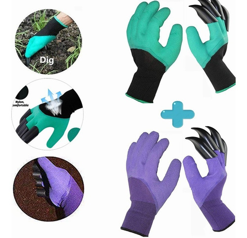 Freahap 2 pares de guantes de jardín con garras en 2 manos para plantar cavar podar 