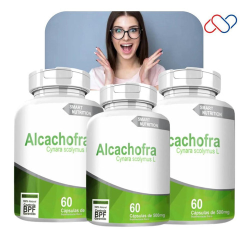 Kit Com 3 Potes Alcachofra Pura 500mg 180 Cápsulas