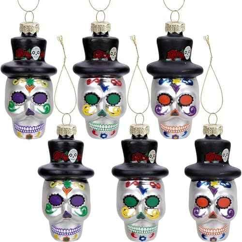 6 Ornamentos De Vidrio De Día De Muertos Calaveras De ...