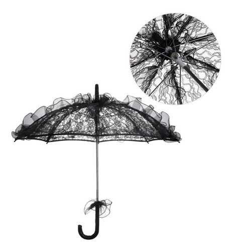 Guarda-sol De Casamento Flor De Renda Guarda-chuva Preto