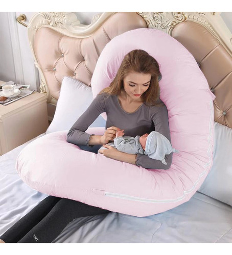 Almohada De Embarazo Y Lactancia En G Relleno Microgel Purpl Color Rosa Claro Geométrico