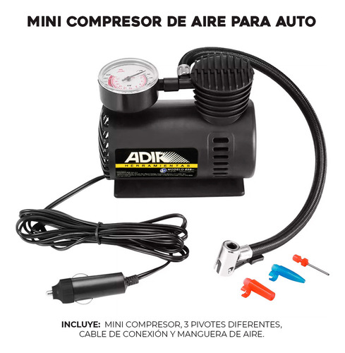 Compresor De Aire Mini Batería Portátil Adir 658 350 Psi 1 Manómetro Color Negro Negro