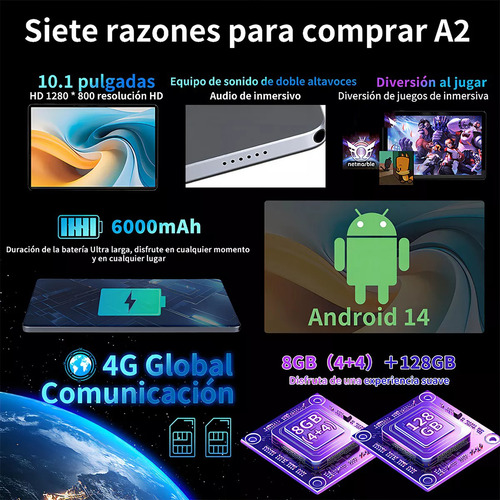 Tablet Redbeat A2 128+8gb Ram Dual-sim Con Control Parental Color Gris