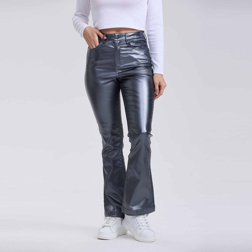 Jeans Mujer Flare Engomado Gris Oscuro Fashion's Park