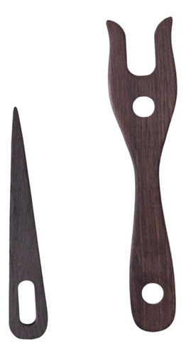 4 Kit De 2 Piezas De Tenedor De Tejer Y Aguja Marrón Oscuro