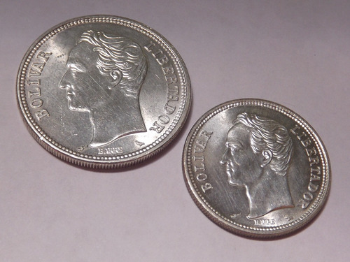 Imagen 2 de 6 de Dos Monedas De Plata: 2 Bolívares Y 1 Bolívar Bs. Año 1965