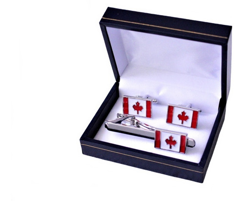 Set Colleras (gemelos) + Prendedor De Corbata Bandera Canada