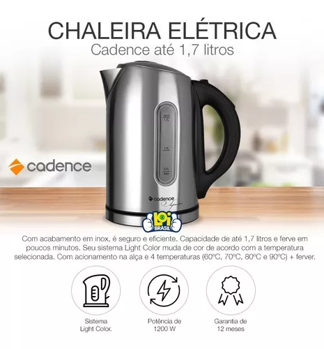 Chaleira Eletrica Cadence Jarra Inox 1.7l Cel500 110v Loi