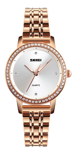 Reloj Mujer Skmei 1311 Acero Minimalista Elegante Clasico Color de la malla Dorado/Rosa Color del fondo Blanco