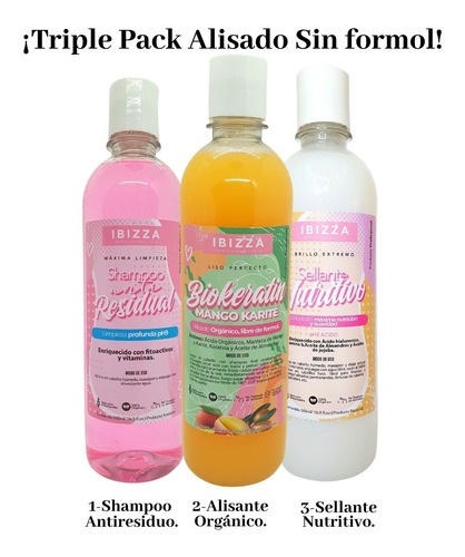 Imagen 2 de 5 de Triple Pack Shampoo + Alisante Sin Formol + Crema Acida Liso