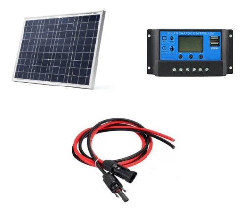 Kit 3m Cabo Solar+placa Painel 50w+controlador+conector 
