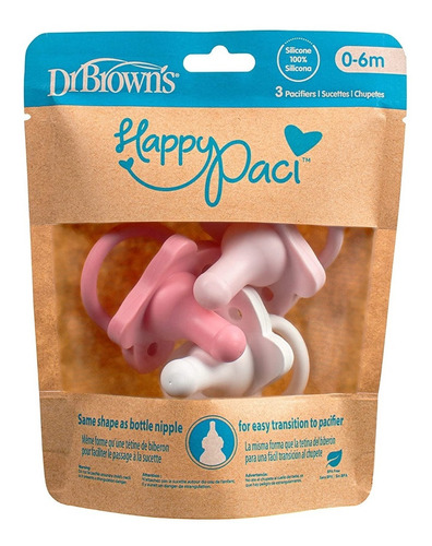 Chupones Chupete Silicon Dr Browns Happypaci 0-6 M 3 Pack