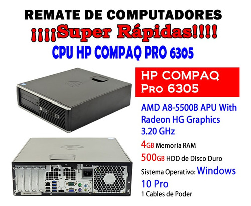 Cpu Hp Compaq Pro6305 - Amd-a8-5500-3.2ghz - Ram4gb- Dd500gb