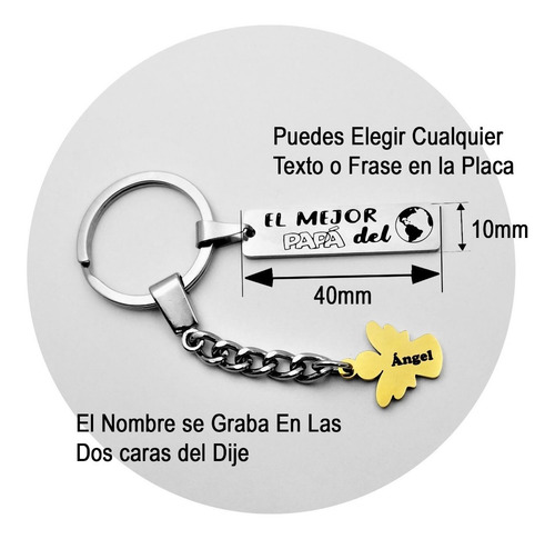 Imagen 2 de 5 de Llavero Con Dije Ángel Y Placa Spotify/texto Grabado 1023