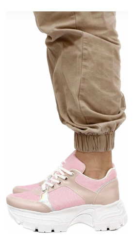 Zapatillas Mujer Combinadas Plataforma Moda Pia Blanco Rosa