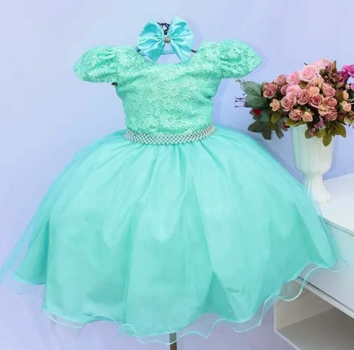 Vestido Festa Infantil Formatura Daminha Verde Luxo E Tiara